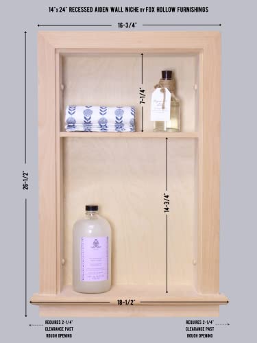 Image of 14x24 Recessed Aiden Wall Niche - Wall Shelf for Storage and Home Decor, 1 Shelf (Unfinished W /Plain Back)