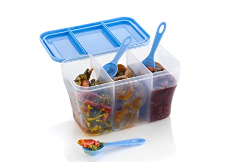 Image of HAPPI Multipurpose Plastic 3 In 1 Masala Box for Kitchen, Spice Boxes for Kitchen, Transparent 3 Section Storage Containers Airtight Dry Fruits Dabba 1100 Ml with 3 Spoons(Sea Green)