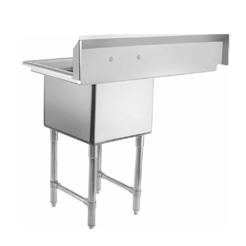 Image of Empura 51 inch Wide Stainless Steel One Compartment Commercial Sink | Utility 24 inch x 24 inch Bowl for Restaurant Laundry Hotel | 24 inch Left Drainboard, 9.75 inch Backsplash, 50.5 inchW x 29.5 inchD x 44.25 inchH, 16 Gauge, NSF