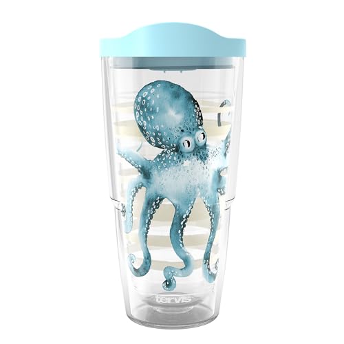 Tervis Sara Berrenson Atlantica Collection Made in USA Double Walled Insulated Tumbler Travel Cup Keeps Drinks Cold & Hot, 24oz, Octopus