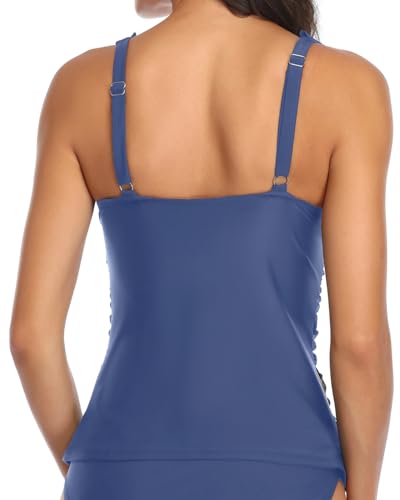 Image of Ruffle V Neck Tankini Top Only Women Tummy Control Swimsuit Tank Top | Removable cups for custom bust lift, Blend soft spandex to stretch easily