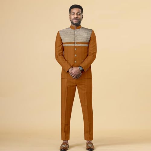 African Clothes for Men Business Suits Single Beasted Lined Slim Fit Blazer and Pants Set Dashiki Attire2