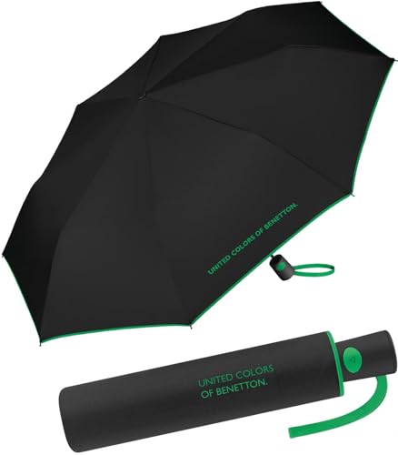 Benetton United Colors of 56601, Paraguas Plegable Automatico 52 Cm Black Unisex niños, Negro, 95 cm