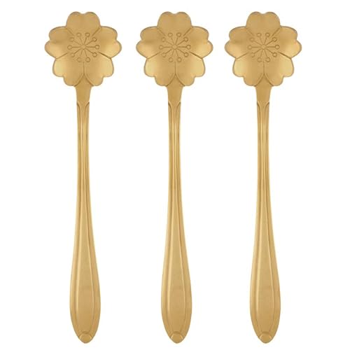 47th & Main Mini Stainless Steel Serving Spoons Flower Shaped Spoon for Coffee Tea Honey, Set of 3, Gold