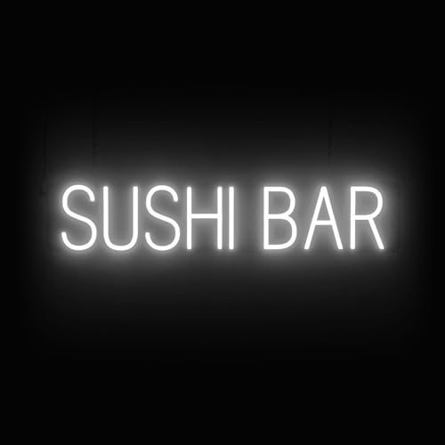 Image of SpellBrite LED Neon SUSHI BAR Sign for Business - White, 31 inch x 6 inch | Ultra-Bright Click-Together Signage for Restaurants, with Visibility from 500 Feet - 8 Animations, 6 Brightness Settings
