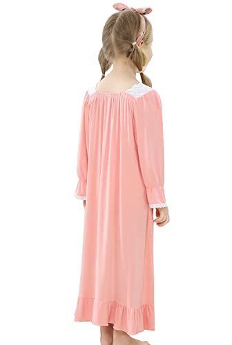 PUFSUNJJ Lovely Girls Princess Nightgown Soft Cotton Sleepwear Kids 3-12 Years - Thumbnail 3