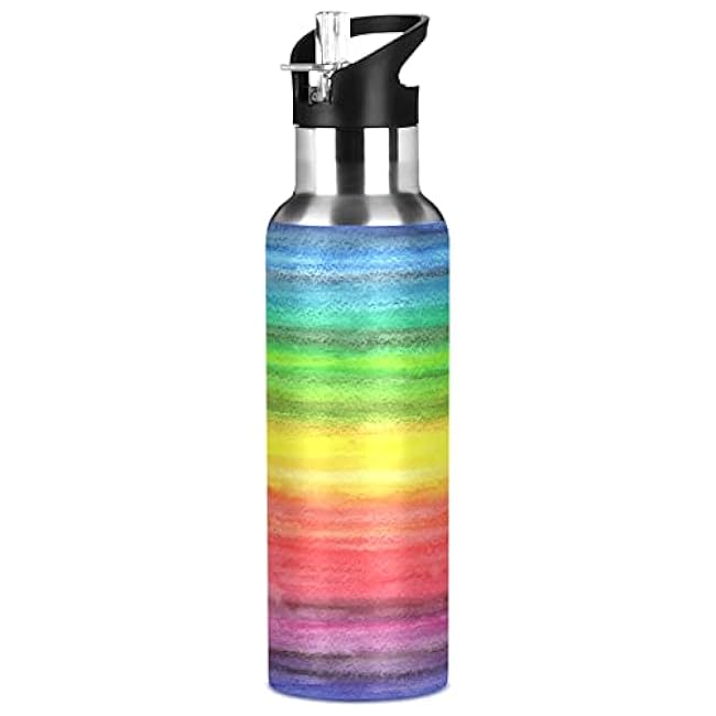 ALAZA Fire Rainbow Dragon Water Bottle with Straw Lid Vacuum Insulated Stainless Steel Thermo Flask Water Bottle 20oz