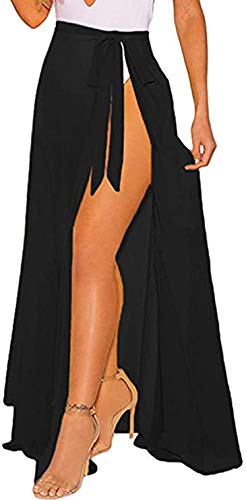 MAXMODA WomenS Swimsuit Cover Up Summer Beach Wrap Skirt Chiffon Pareo Sarong Bikini Coverups Black,Large