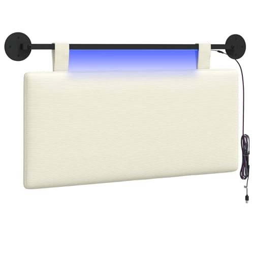 vidaXL Cabecero Colgante con luz LED Crema Tela de Pana, Cabecero de Cama Colgante Rectangular Moderno, cabecero tapizado Suave Que Ahorra Espacio, diseño Minimalista