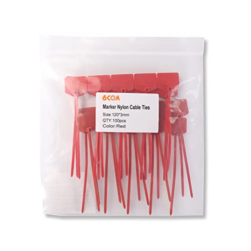 Image of Waterproof Shipping Tags - Self Locking Nylon Writable Marker Ties for Luggage Identification, Plastic Straps Label Mark, Seal Zip Tie for Labeling - 100pcs (Red)