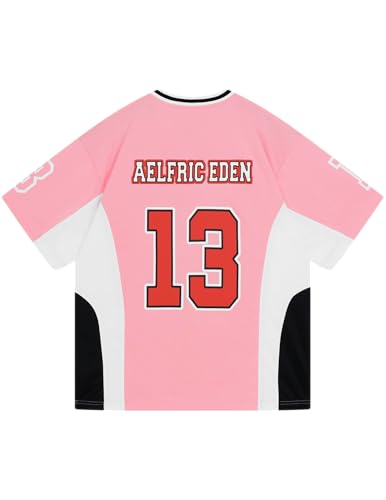 Aelfric Eden Jersey Shirts Color Blocking V-Neck Tee Oversized Vintage T Shirt Short Sleeve Casual Summer Tops