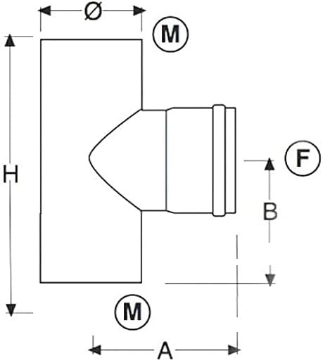 Raccordo a T 90° braga codino MM nero pellet con ispezione Bassa Stufa Codino (Diametro D 100mm MASKIO)