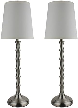 Urbanest Set of 2 Brushed Nickel Bahama Bamboo Buffet Lamps with Cream Lamp Shades
