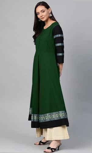 Image of HF HOLYDAY FASHION Cotton Silk Anarkali Printed Border Long Umbrella Gown Kurta for Women