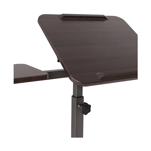 Image of Seville Classics Airlift Height Adjustable Mobile Rolling Laptop Cart Computer Workstation Desk, Table for Home, Office, Classroom, Hospital, w /Wheels, Walnut, Tilt w /Side Table (28 inch) (NEW Model)