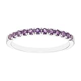 Boston Bay Diamonds 10K White Gold Amethyst Ring – Stackable February Birthstone Band for Wedding or Anniversary, Size 7