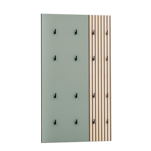 Lomadox Garderobenpaneel Flur Garderobe Hakenpaneel Wandpaneel 8 Kleiderhaken Kleiderständer modern in Pistazie mit Eiche Natur