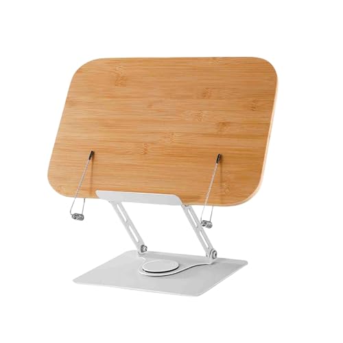 読書台 ブックスタンド 書見台 料理本ホルダー 筆記台 本立て 360度回転式台座 高さ・角度調整可能 折りたたみ式 安定性抜群 ページ捲り簡単 持ち運びやすい さまざまな用途に適しています(木の色,小)