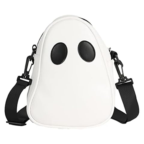 TIAASTAP Halloween Ghost Crossbody Bag, Funny Leather Shoulder Handbag, Black and White Satchel Bag for Women Girls Boys Men (A White) Cover