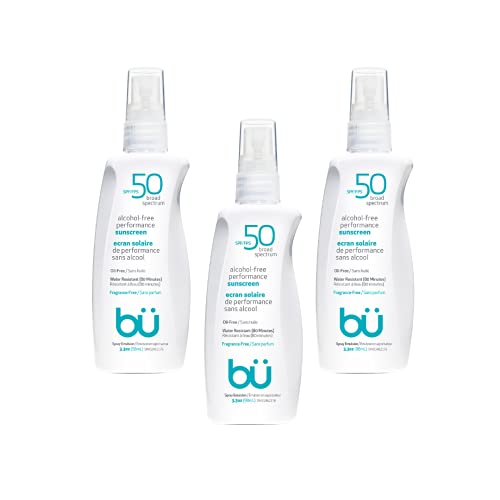 Sunscreen Spray Spf 50 By Bu Value Pack- Travel Size Organic Sun Block For Sensitive Skin - Oil-Free, Alcohol-Free, Non Comedogenic, Water-Resistant (Fragrance-Free, 3.3 Ounce - 3 Pack) #TOP29