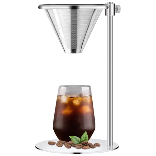 Vierta sobre cafetera acero inoxidable ajustable verter sobre soporte de café con filtro de doble capa con un goteo pulido lavable