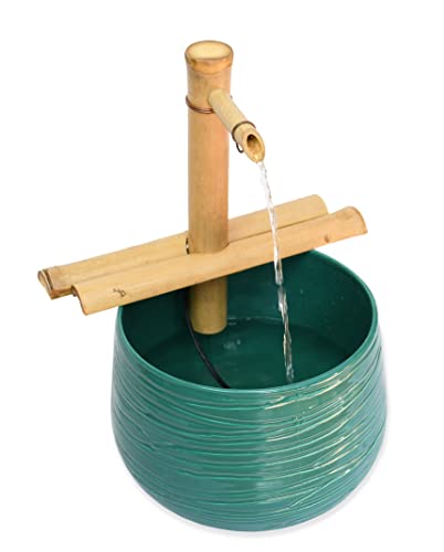 Bamboo Accents Water Fountain With Pump For Patio, Indoor/Outdoor, Adjustable 12-Inch Half-Round Flat Base, Smooth Split-Resistant Bamboo To Create Your Own Zen Fountain #TOP7