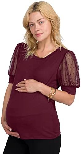 Mesh Sleeve Maternity Top with Stretch - Maternity Blouses - Maternity Work Clothes