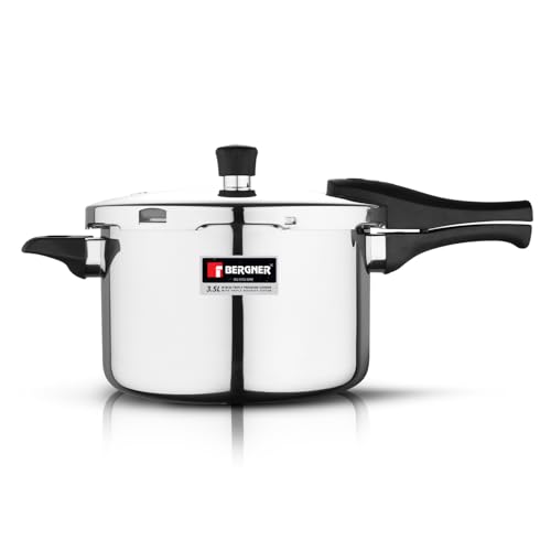 Image of Bergner Argent Elements Triply Stainless Steel 3.5 L Outer Lid Pressure Cooker, Healthy Cooking, Even Heat Distribution, Sturdy Handle, Easy Lock System, Safety Gasket - Induction and Gas Stove Ready