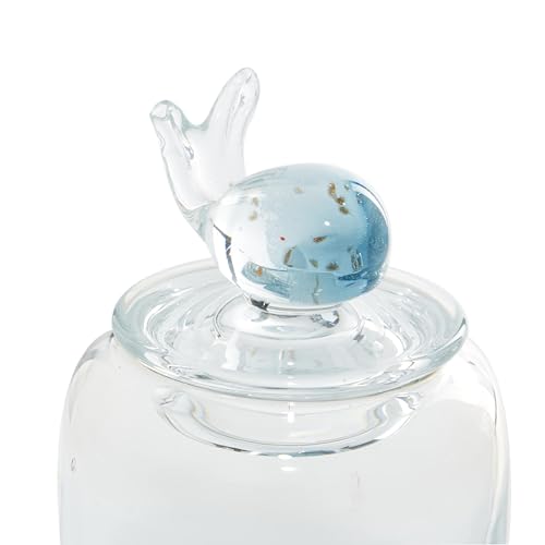 Deco 79 Glass Shell Handmade Living Room Decorative Jars Decorative Container with Whale and Seashell Tops, Set of 2 Jar with Lid 5