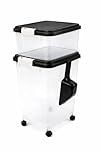 raxter Pet Food Storage Container Set, Clear with Red Lid, Food-Grade Plastic, 45L Combined Capacity, Airtight Seal, Wheeled Base, Stackable, 3 Piece Set with Measuring Scoop (Black)