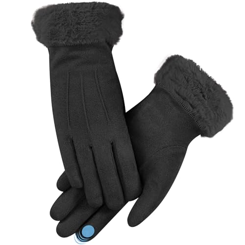 GSrenyu Womens Winter Warm Gloves,Touchscreen Gloves,Fleece Lined Full Finger Mittens,Windproof Soft Hand Gloves for Women Girls Running Cycling Skiing Texting(Black)