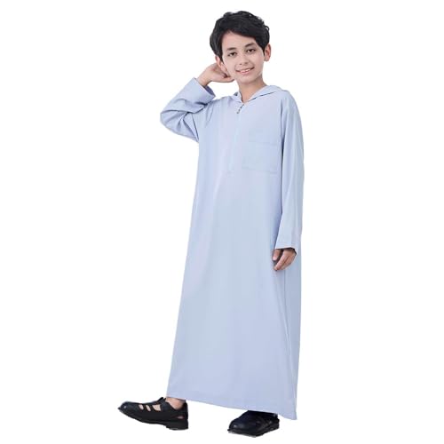 Arabic Thobe For Boys Muslim Robes Hooded Long Sleeve Kaftan With Pockets Middle East Abayas Dubai Clothing3