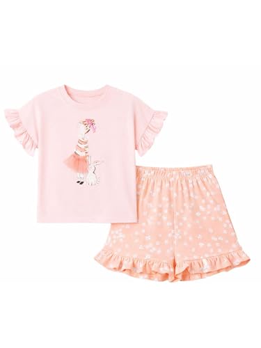 Image of HILEELANG Girls Cotton Short Set Summer 2 Piece Outfit T Shirt Shorts | 100% Cotton, Soft Breathable Fabric, 2 Piece Outfit Set, Elastic Waist, Summer Comfort for Toddler Little Girls