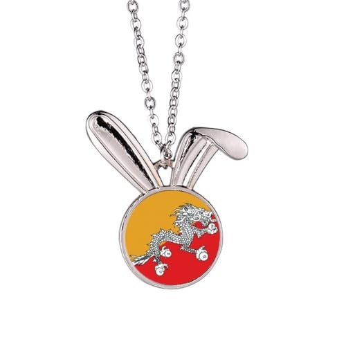 Collier drapeau du Bhoutan avec pendentif lapin pour amoureux des pays d'Asie