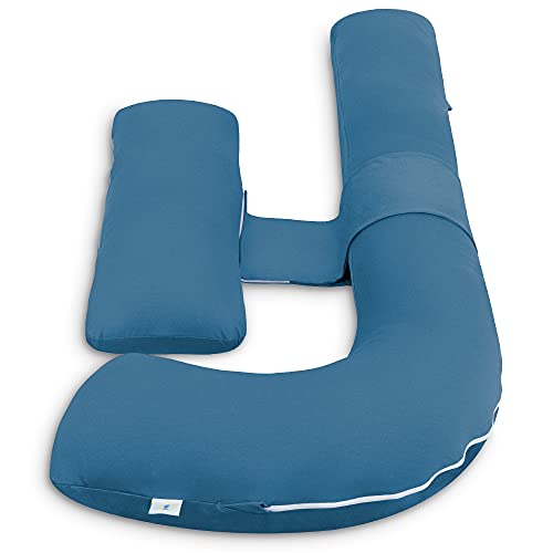 INSEN Almohada de embarazo, almohada corporal de maternidad con funda de almohada, almohada corporal en forma de H para mujeres embarazadas (57 pulgadas, jersey azul) Cover