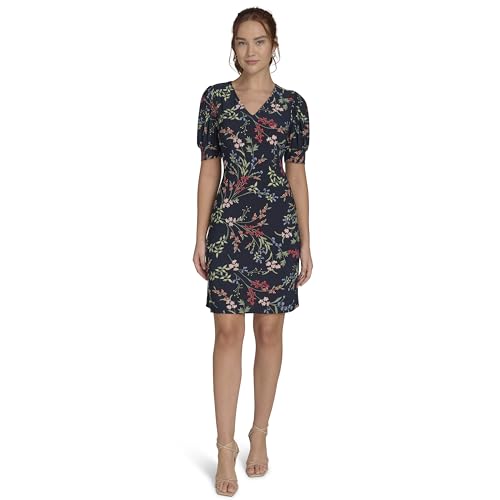 Image of Tommy Hilfiger Women's Short Puff Sleeve V-Neck Shift Mini Dress