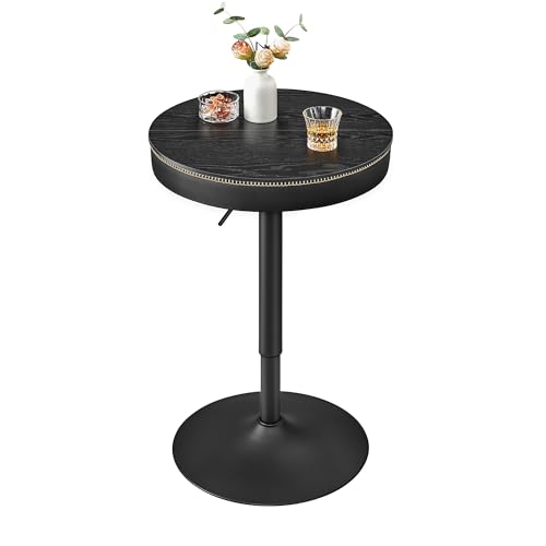 Image of VASAGLE Height Adjustable Bar Table, Round High Pub Table with Storage | PU Leather with Stitching, Transitional, Ink Black, EKHO Collection ULBT022B01
