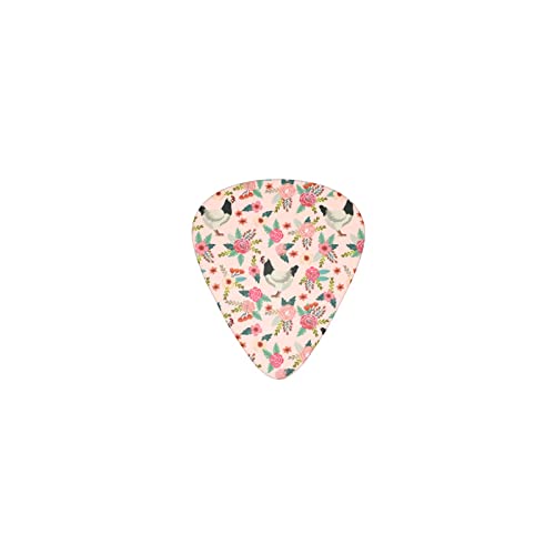鶏と花 ピンク デザインギターピック guitar pick ティアドロップ型 エレキギター/アコースティックギター/クラシックギター/ベース等の練習に最適な12枚セット