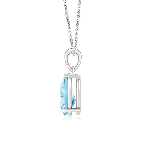 Angara Natural Aquamarine Solitaire Pendant Necklace For Women, Girls In Sterling Silver (Grade-A | 8X6Mm) March Birthstone Jewelry Gift For Her | Birthday | Wedding | Anniversary #TOP1