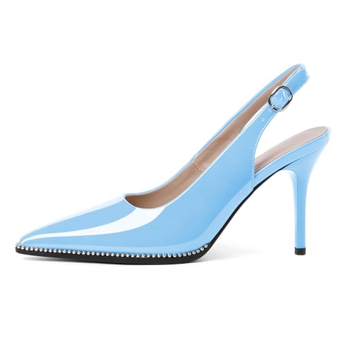 Image of SAMMITOP Women Slingback Heels Stilettos Closed Pointed Toe High Heel Silver Beaded Pumps Comfortable 3.5 Inch High Heels for Women Dressy Shoes