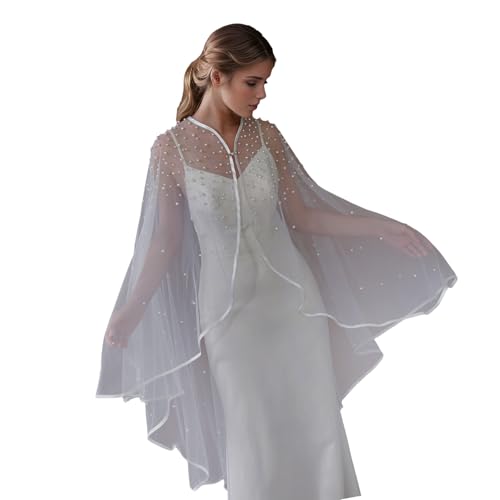 Perlas de tul para bodas que transforman vestidos sencillos en capas de novia elegantes