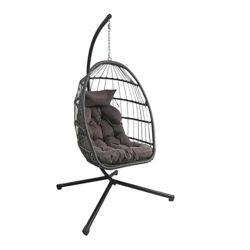 Egg Chair Garden Swing Seat Rattan Foldable Hanging Hammock with Cushions Stand UV Resistant Outdoor Indoor Furniture (Dark Grey) 1 Egg Chair Garden Swing Seat Rattan Foldable Hanging Hammock with Cushions Stand UV Resistant Outdoor Indoor Furniture (Dark Grey)