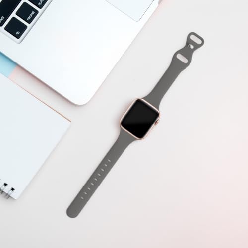 Image of Thin Slim Band Compatible with Apple Watch 38mm 40mm 41mm 42mm 44mm 45mm 46mm 49mm, Replacement Silicone Sport Strap for iWatch Series 11 /10 /9 /8 /7 /6 /5 /4 /3 /2 /1 Ultra SE Women Men, Stone Gray
