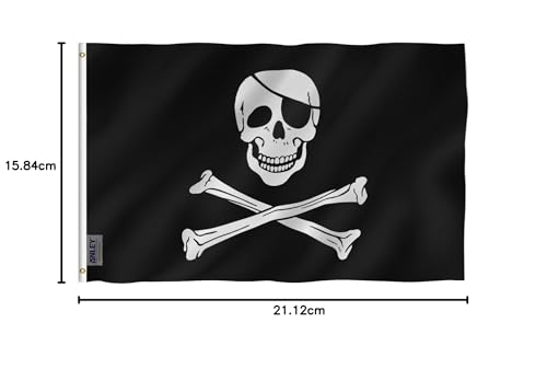ANLEY Fly Breeze Bandeira Jolly Roger de 3x5 pés com Patch - Cor vívida e resistente ao desbotamento