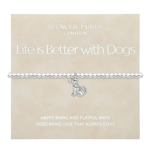 Spencer Purdy Life is Better with Dogs Silver Charm Bracelet - Dog Mum Birthday Gift, New Puppy Celebration, or Present for Pet Lovers