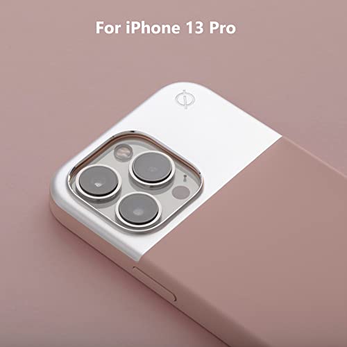 Atom Studios Split iPhone 13 Pro Protective Case. Dual Premium Materials - Durable Silver Anodised Aluminium and Pink Clay Soft Touch Silicone. Fully compatible with Apple's MagSafe.