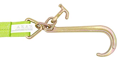 Mytee Products V Bridle Tow Strap 3" X 36" W/ 15" J Hook W/T-J Hooks, Hi Viz/High Abrasion Green Webbing, 5400 Lbs Wll | Recovery V-Strap W/Reinforced Webbing For Towing, Car Wrecker, Rollback #TOP1