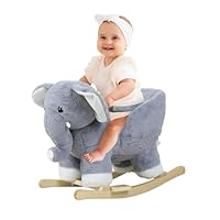 Gupeaoi Baby Rocking Horse Elephant Rocking Chair, Plush Stuffed Animal Rocker with Wooden Base, Seat Safety Belt & Music Sounds, Stuffed Plush Ride-on Rocking Toy for Toddlers 1-3, Gift