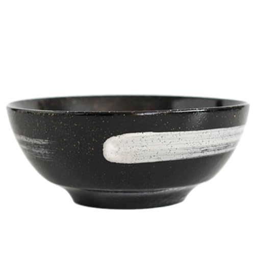 Veemoon Bol de Cerámica Japonés 680 Ml para Ensalada y Fruta Color Negro Diseño Pincelado Vajilla Hogar Apto Uso Diario