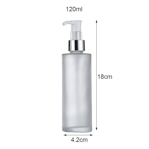 2PCS 120ml/4oz Empty Frosted Glass Lotion Pump Press Bottles Soap Dispensers Refillable Cosmetic Makeup Essence Essential Oil Sample Packing Containers Storage Jars Vials (Silver Head)2